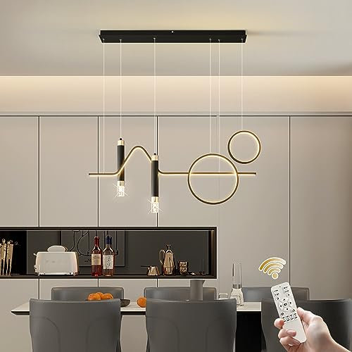 Eoodis LED Moderne Pendelleuchte 94cm Dimmbare Kronleuchter mit Fernbedienung Pendelleuchte Linear Wave Hängeleuchte für Küche Wohnzimmer Esszimmer (Schwarz 40W)