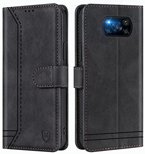 GoodcAcy Handyhülle für Xiaomi Poco X3 NFC/Poco X3 PRO/Poco X3 Hülle Handyhülle Leder Klappbar Schutzhülle Tasche Wallet Brieftasche Cover Flip Case für Xiaomi Poco X3 NFC Klapphülle Schwarz