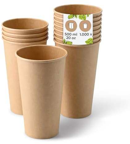 BIOZOYG 1000x bicchierini caffè 500 ml / 20 oz, Ø 90 mm marrone - bicchieri carta senza plastica e con materiali sostenibili - bicchierini caffe carta