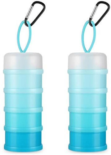 Baderke 2 recipientes de proteína en polvo con soporte de embudos, 4 dispensadores apilables de polvo de proteína a prueba de fugas, llavero portátil para entrenamiento, fitness, viajes (azul)