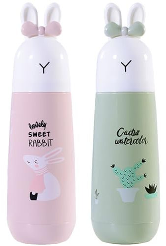 Qixuer 2 Stück Zahnputzbecher Kinder, Zahnbürstenhalter Reise Zahnbürsten Etui Karikatur Kaninchen Tier Zahnputzbecher Set Personalisiert für Junge Mädchen Reisen Camping Schule Zuhause (Rosa, Grün)