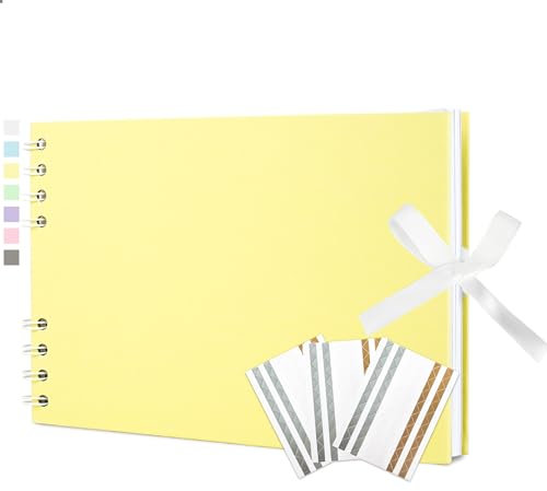 Vienrose Fotoalbum zum Selbstgestalten und Einkleben 21,5 x 15 cm, DIY Scrapbook Album mit 40 weißen Seiten, Spiralalbum für Baby, Hochzeit und Geburtstag, Flaches Gelb
