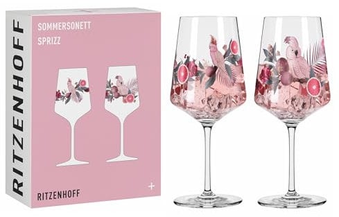 Ritzenhoff 6011003 Lot de 2 verres à apéritif 500 ml – Série Sommersonett – Motif cacatoès – Fabriqué en Allemagne, Rose, Gris.