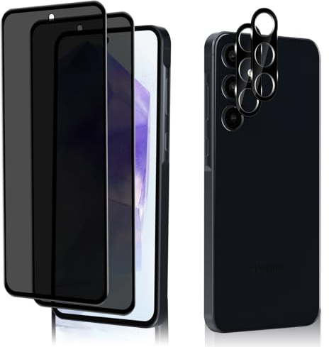 HeeYea Privacy Screen Protector 2 Pack for Samsung Galaxy A55 5G with Camera Lens Protecto 2 Pack, [Anti-Scratch] [9H Hardness] Anti-Spy Protection Tempered Glass Film for Samsung Galaxy A55 5G