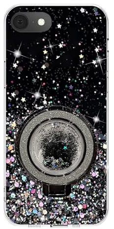 Rnrieyta Miagon Treibsand Ständer Hülle Glitzer für iPhone 8/7/SE 2020/2022/2023,Cute Dünn Crystal Schutzhülle Weiches Bling Transparent Case Bumper mit Flüssig Halter Kickständer