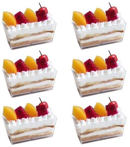 SyiXute 50 Pièces Coupes à Dessert en Plastique,140 ml Tasses à Dessert Rectangulaires,Tasses à Dessert Réutilisables,Transparents Carrés Verrines à Dessert pour Dessert Pudding Mousse Party