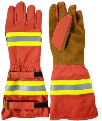 Tsffae Feuerwehrhandschuhe, 1 Paar Professionelle Feuerwehrhandschuhe, Hitzebeständigkeit Und Flammenbeständigkeit, Langärmlige Sicherheitsarbeitshandschuhe Reflektierendem Streifen