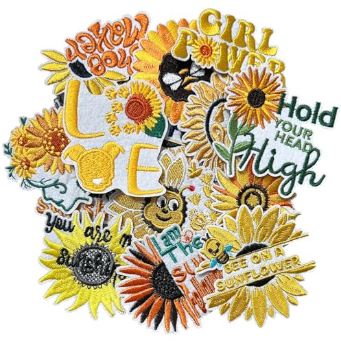 ZESION Sunflower Iron on Patches, Embroidered Applique Patches for Clothes, Hats, Jeans, Pants, Jackets,Backpacks Repair and Decoration - 15Pcs
