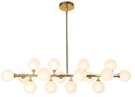 LUOYAOB Modern Pendelleuchte Mid Century Glas Globe Kronleuchter Moderne Gold Pendelleuchte mit milchig weißem Glas Globus Lampenschirm for Wohnzimmer Schlafzimmer
