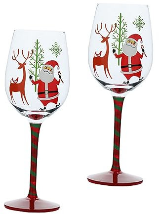 Amosfun Juego De 2 Copas De Vino Navideñas De Papá Noel Copas De Cristal Pintadas A Mano Para Celebraciones