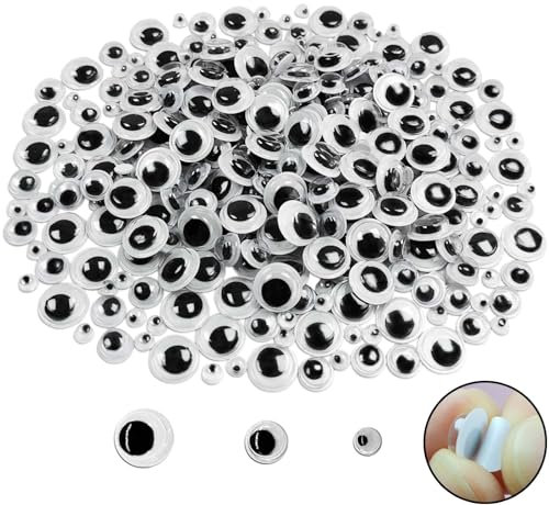 FANGZIDM 300 Pièces Yeux en Plastique Mobiles Autocollant Wiggle Eyes 4mm -10mm pour Bricolage Scrapbooking Jouets Accessoires