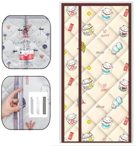 Windproof Magnetic Curtain,Keep Cold Out Door Cover Windproof Sound Warm Insulation Curtain for Kitchen, Bedroom, Air Conditioner Room Doors(90x210cm)