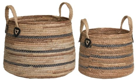 EPIKASA Lot de 2 paniers de rangement herbe, feuilles de bananier, marron, 39 x 39 x 28,5 cm