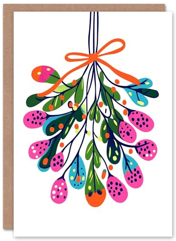 Wee Blue Coo Greeting Card Abstract Mistletoe Sprig Bright Colourful Modern Blank For Him Or Her Art Xmas Christmas Card