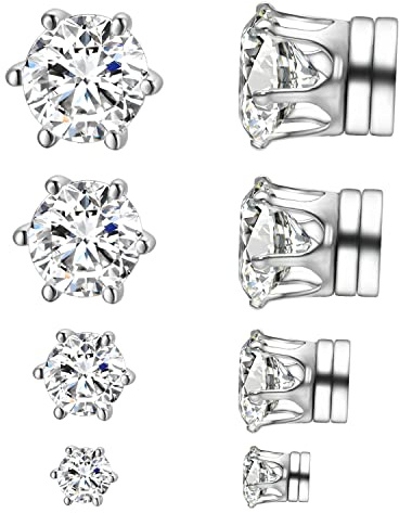 Airokiy Magnetic Stainless Steel Stud Earrings Set Non Piercing Clip On Earrings For Men Women Cubic Zirconia Bling Crystal Jewellery Valentines Bridal Earrings