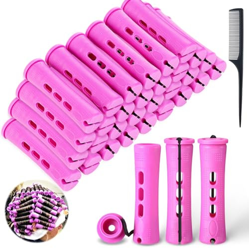Xerteam 30 Stück Dauerwellen Wickler, Mittelgroße Lockenwickler Dauerwelle Set mit Elastischen Gummiband, Dauerwellwickler Hair Rollers Geeignet für Verschieden Haartypen, Dauerwelle Selber Machen