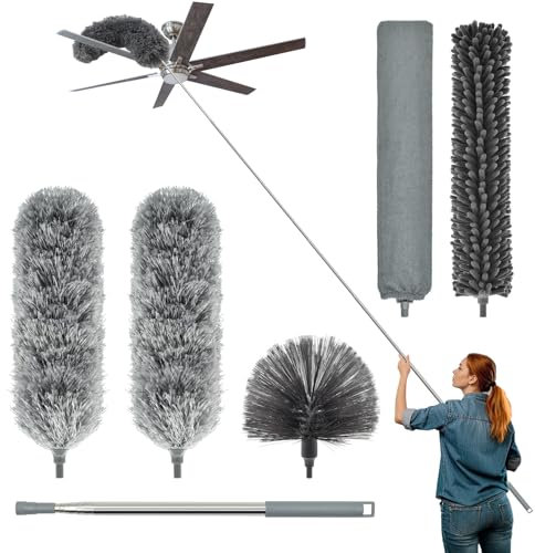 DLAIMI 6PCS Spolverino Telescopico Spolverino per Polvere Telescopico Spolverino con Manico Lungo Fino per la pulizia delle ragnatele di polvere su ventilatori ad alto soffitto Luci Tende Auto Mobili