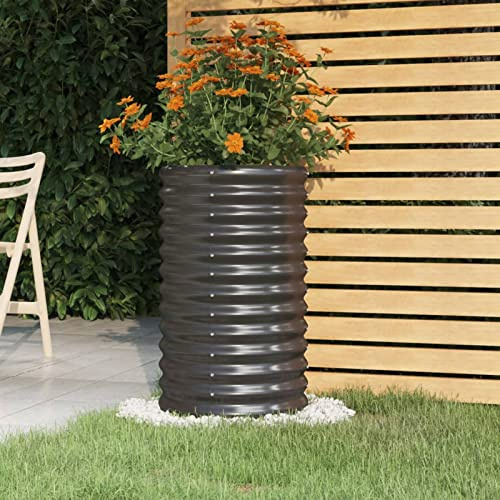 Festnight Hochbeet Metall Rund 40x40x68 cm Hochbeete für Garten Balkon Terrasse Gemüsebeet Kräuterbeet Pflanzkübel Blumenkasten Pflanzkasten Hochbeet Pulverbeschichteter Stahl Anthrazit