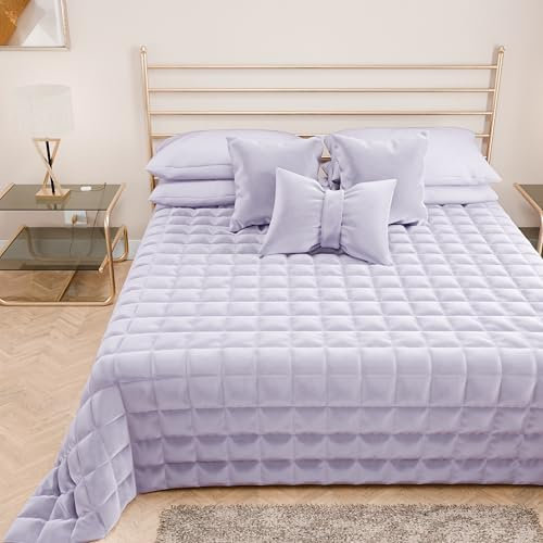PETTI ARTIGIANI ITALIANI - Colcha Cama de Plaza y Media en Suave Terciopelo 220x260 cm, Edredón de Primavera y Otoño, Lila, 100%