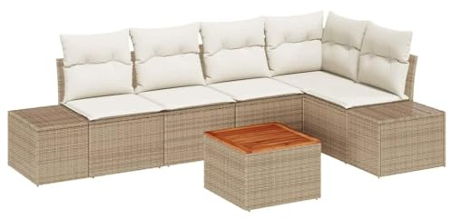 vidaXL Gartensofa-Set 6 STK. Beige und Creme Poly-Rattan