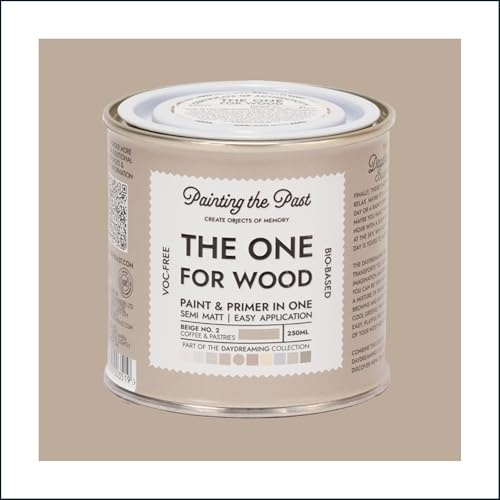 The One for Wood Paint & Primer 250ml Beige No. 2 Coffee & Pastries | Semi Matt Finish, Bio-Based & VOC-Free Formula for Wooden Furniture & Surfaces | Durable & Easy Indoor Home Decorating