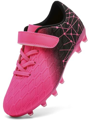DimaiGlobal Scarpe da Calcio Bambini Ragazzi con Tacchetti Bassi Professionali Scarpe da Calcetto Futsal e Allenamento per Interno/Esterno - Antiscivolo Junior 30EU Rosa