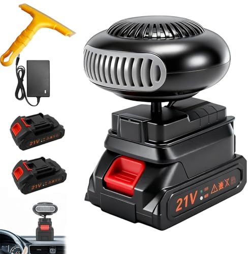 Heizlüfter Mit Akku, Auto Heizlüfter Mit 360°Drehung, Standheizung Auto, Wiederaufladbare Heizung Mit Usb-Anschluss Für Camping, Zelt, Dreirad, Büro, Auto, Golfwagen (2 Batterien, 5 Abschnitte)