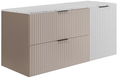 3E 3xE living.com Wandhängender Badezimmerschrank, Kaschmir/weißem Marmor-Optik (MDF), 120 x 57 x 46 cm