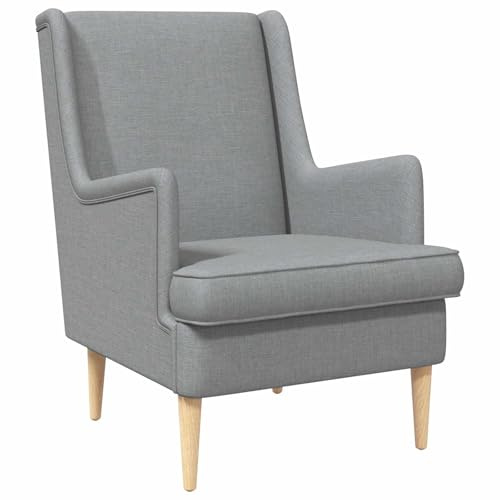 Teenpull Sillón gris claro con acolchado de espuma y patas de madera maciza, 62 x 79 x 90 cm, sillón de salón y televisión con respaldo, reposabrazos, función giratoria para salón y dormitorio