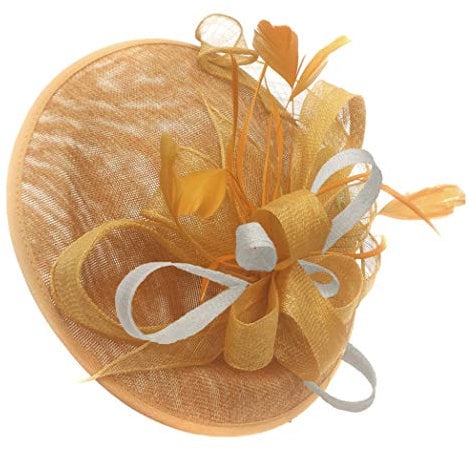 Caprilite Gold Mustard and Cream Ivory Sinamay Big Disc Saucer Fascinator Hat for Women Weddings Headband