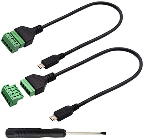 zdyCGTime Câble de Connecteur de Borne Micro-USB, Micro-USB 2.0 Mâle à 5 Broches/Voie Boulons-Femelle avec Bornes Blindées, Câble de Connecteur d'adaptateur Enfichable (30CM/2 Paquet)
