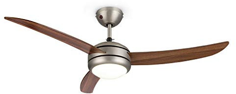 KLARSTEIN El Paso - Ventilatore da Soffitto, 2in1: Ventilatore e Lampadario, Diametro: 52 (132 cm), 3 Pale, Flusso: 10.344 m³/h, 3 Velocità, Effetto Rovere Scuro