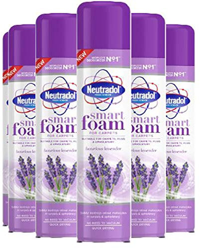 Neutradol Smart Foam Carpet & Fabric Deodoriser, Quick Dry, Odour Neutralising Foam, Luxurious Lavender, Multipack of 6 x 300ml
