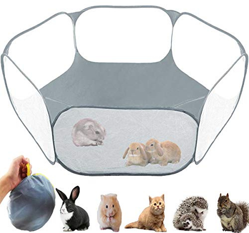 GABraden Small Animals Tent,Reptiles Cage,Breathable Transparent Pet Playpen Pop Open Outdoor/Indoor Exercise Fence,Portable Yard Fence for Guinea Pig,Rabbits,Hamster and Hedgehogs (Gray)