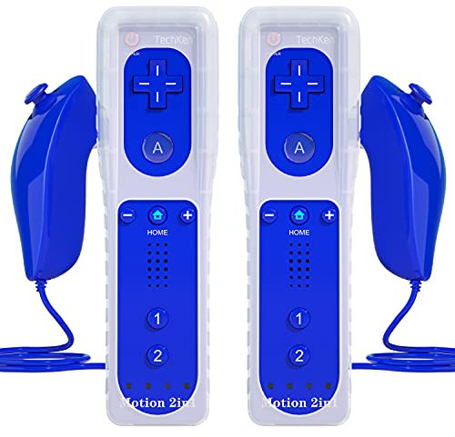 TechKen drahtlose Fernbedienung und Nunchuck,Spiel-Joysticks mit integriertem Motion Plus-Controller für Wii & Wii U 2 dunkelblau