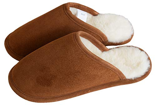 Naturasan Pantofole da uomo e donna in pelliccia d'agnello con imbottitura calda e suola in morbida pelle, super leggere e comode, HS-08, Beige (cognac), 36/37 EU