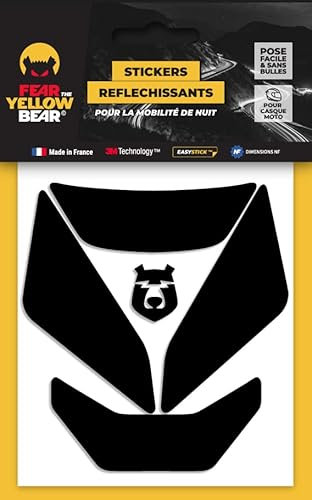 Fear The Yellow Bear© Easy Iron ™, pegatinas retro reflectantes negras REPOSICIONABLES, para casco de motocicleta, 3M™ Technology, tamaños homologados Visible por la noche para tu seguridad