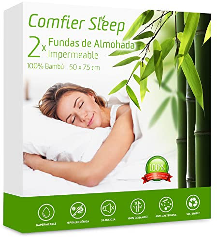 Paquete de 2 Protector Almohada 75x50 – 100% Bambu Tres Capas Silenciosa – Transpirable Funda Almohada Impermeable 75