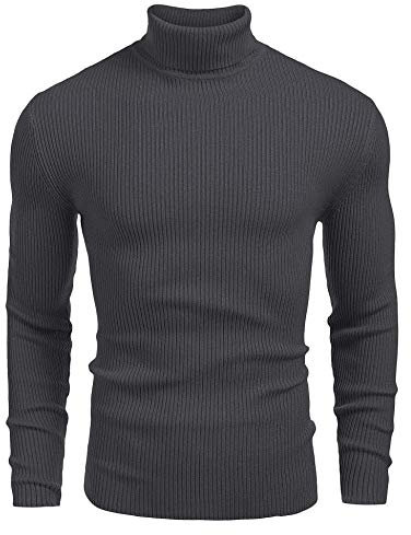 COOFANDY Mens Turtleneck Sweater Ribbed Knitted Slim fit Winter Roll Neck Thermal Jumpers Grey XL