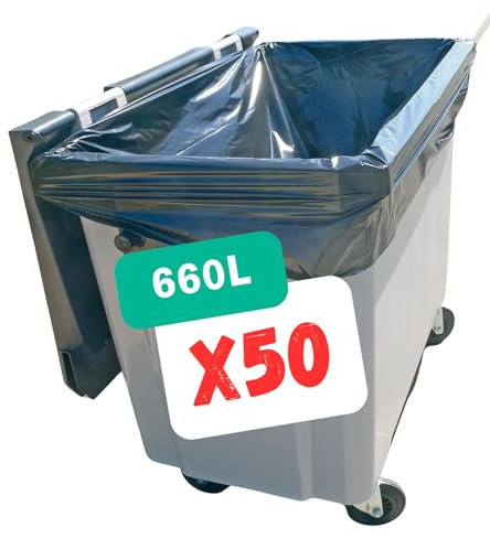 SANYGIENE | Sac Poubelle 660 Litres X50 | Housses Protection Conteneur 660L | Certfié REACH et FSC | Epaisseur 30µ | Anti Saletés - Anti Fuite - Anti Odeur | Hygiène Propreté Collecteur Déchets