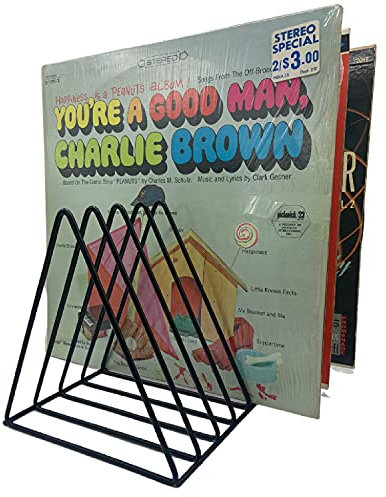 Vinyl Record Storage Holder Stand - Premium Triangle Metal Wire Magazine Rack and Book Holder holds up to 33 Lp Album Records, Functional and Contemporary Vinyl Record Rack Organizer (Black)