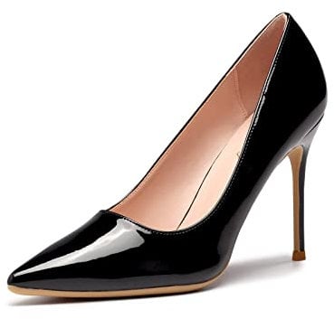 Zhabtuc Damen Pumps Mode Spitze Geschlossene Zehe High Heels Sexy Slip on Party Abschlussball Hochzeit Stiletto Schuhe 10CM Schwarz 37 EU(7 US)