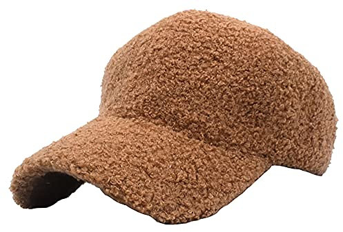 Damen Baseballkappe aus Lammwolle, warm, Teddy-Fleece-Stil, Hip-Hop-Kappe für den Winter, Unisex, Kaffee, Medium