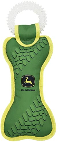 JOHN DEERE DOG DENTAL TEETHING RING TUG TOY & Nylon Squeak Bone Toy. TOUGH STURDY PET TOY with John Deere Logo. BEST DOG FIELD TOY for DOG OWNERS, Famers, Construction gigs, Builders, Landscaping fans