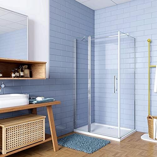 Box Doccia Angolare Porta Battente con Parete Fissa 100x70x195cm in Vetro Temperato 6 mm Anticalcare con 2 Barre Stabilizzatrici Telaio Cromo Lucido