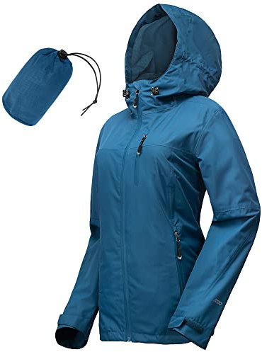 33,000ft Veste de pluie imperméable et pliable pour femme - Légère et respirante - Coupe-vent - Coupe-vent - Pour la course à pied, le golf, le cyclisme - Avec capuche, bleu, 44-46