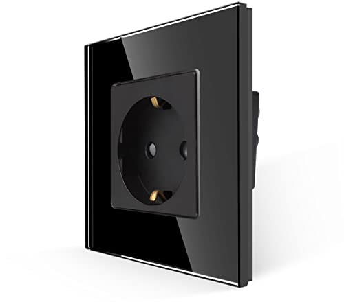 JIMEIDA Einzelsteckdose in Schwarz, 16Amp Glas Schuko Steckdosen Unterputz Schutzkontakt Wandsteckdose-86mm, 250V, 1 Fach