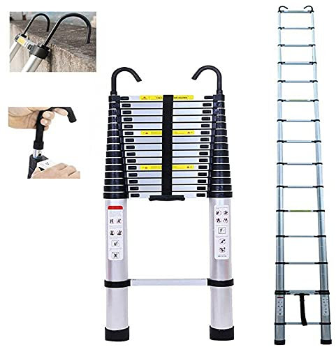6.2M Telescopic Extendable Ladder, Extension Folding Ladder with 2 Hooks and Safety Lock, Portable Lightweight Loft Ladders Aluminium, Max Load 150kg/330lb, EN131 Certificated