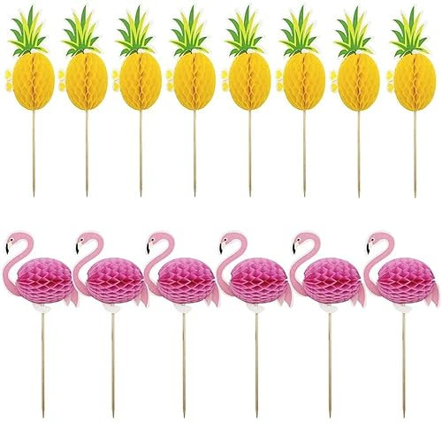 Meet-shop Flamingo Ananas Kuchen Topper,Hawaii Cake Picks 50 Stück 3D Cocktail Dekoration Getränk für Hawaiian Luau Sommer Geburtstag Party Kuchen Essen Dekoration Supplies