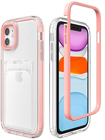ZCDAYE Case for iPhone 11, iPhone 11(6.1 inch) Clear Phone Case with Card Holder, Slim Clear Soft TPU Shockproof Phone Case for iPhone 11(6.1 inch) - Pink